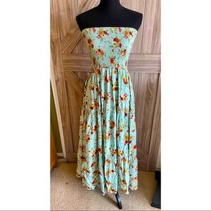 Love Tree maxi smocked tank floral green dress